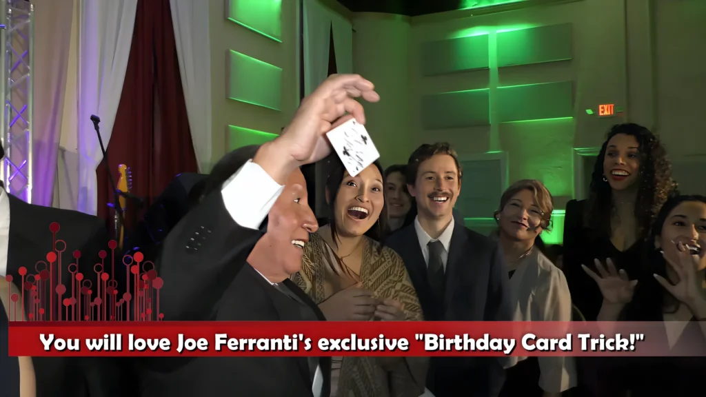 The Best in Magic Entertainment Adult Birthday Magican Joe Ferranti getting big reactions to his Birthday Card Trick