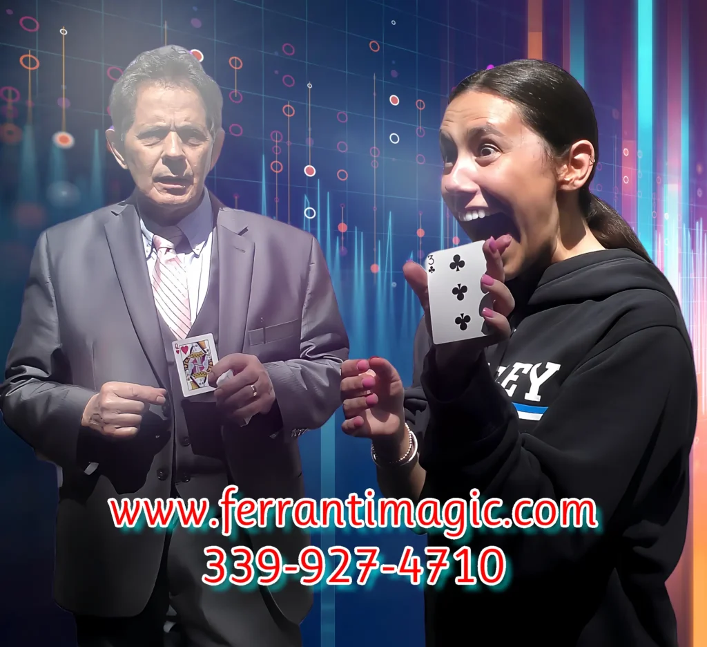 The Best in Magic Entertainment Boston Magician joe Ferranti with an excited spectator