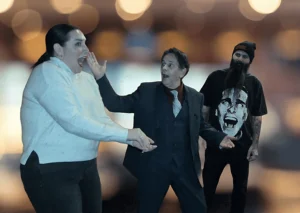 Guests reacting to close-up magic during a Massachusetts private party