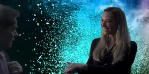 Boston Massachusetts Magician Joe Ferranti and a smiling spectator.