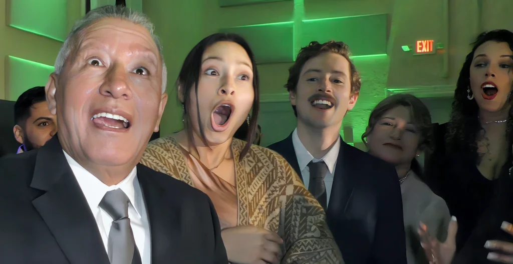 Adult birthday guests in Massachusetts react with shock and laughter during Joe Ferranti’s exclusive birthday card trick.